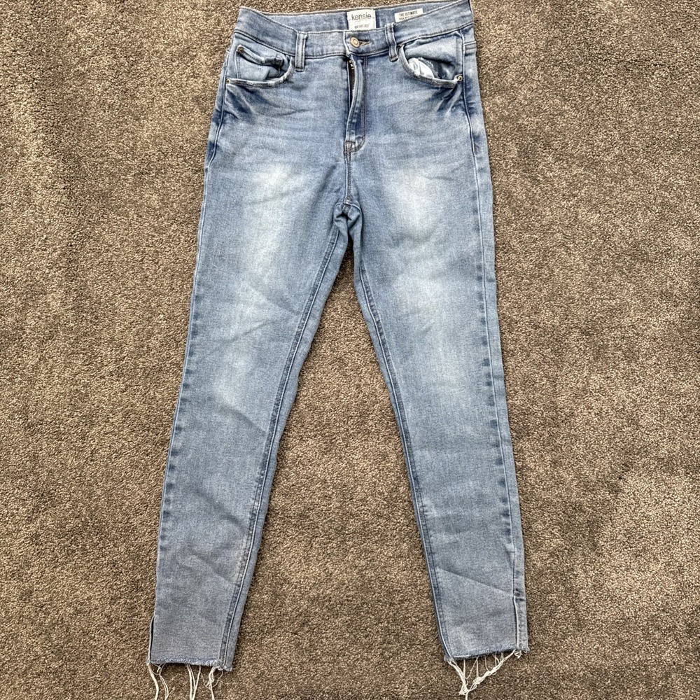 Womens 8/29 Kensie Jeans VTG Luxe Ultimate High Rise Skinny Raw Hem Stretch Blue